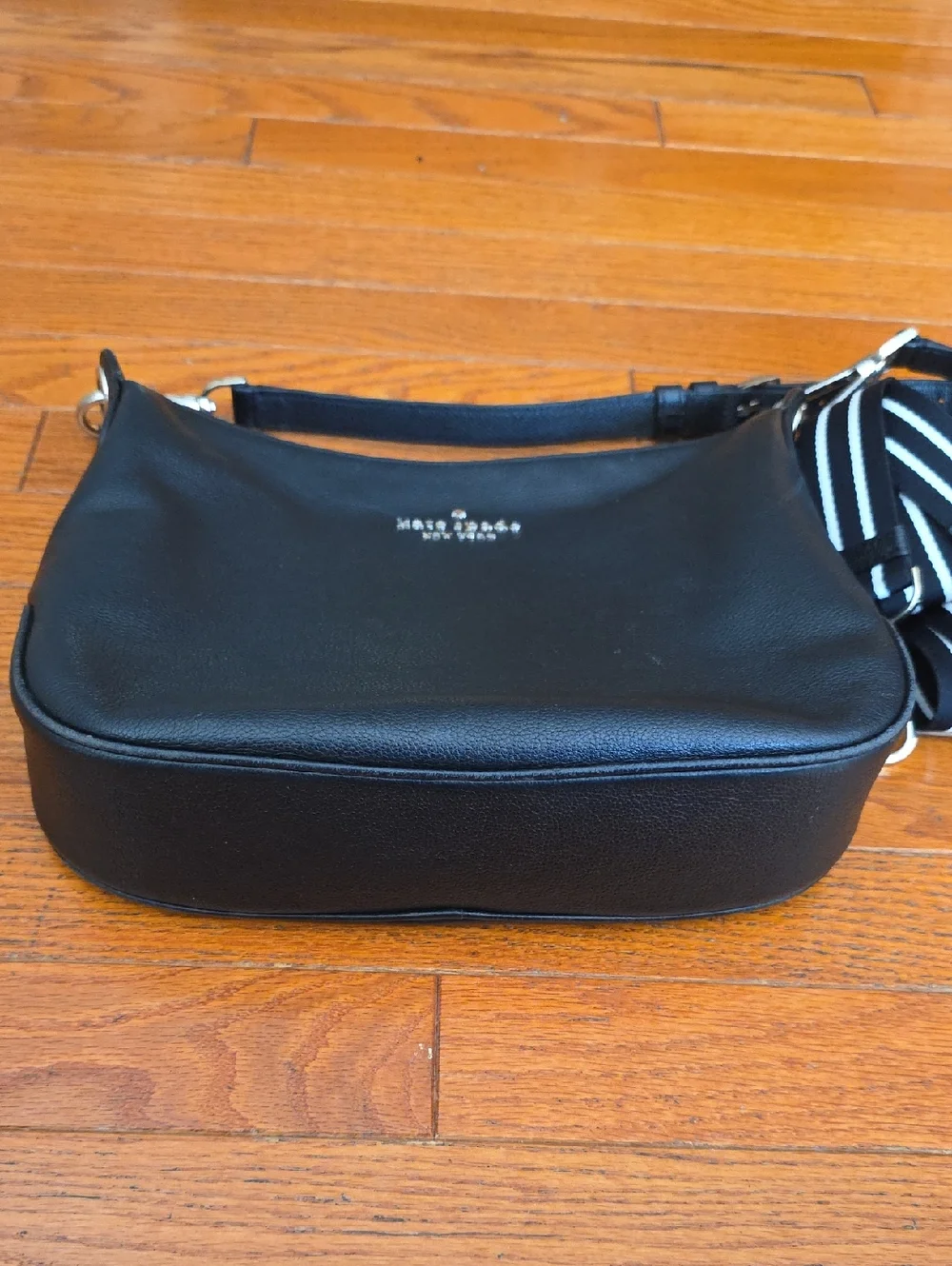 Kate Spade Large Rosie Black Leather Crossbody Bag with Striped And Solid Strap